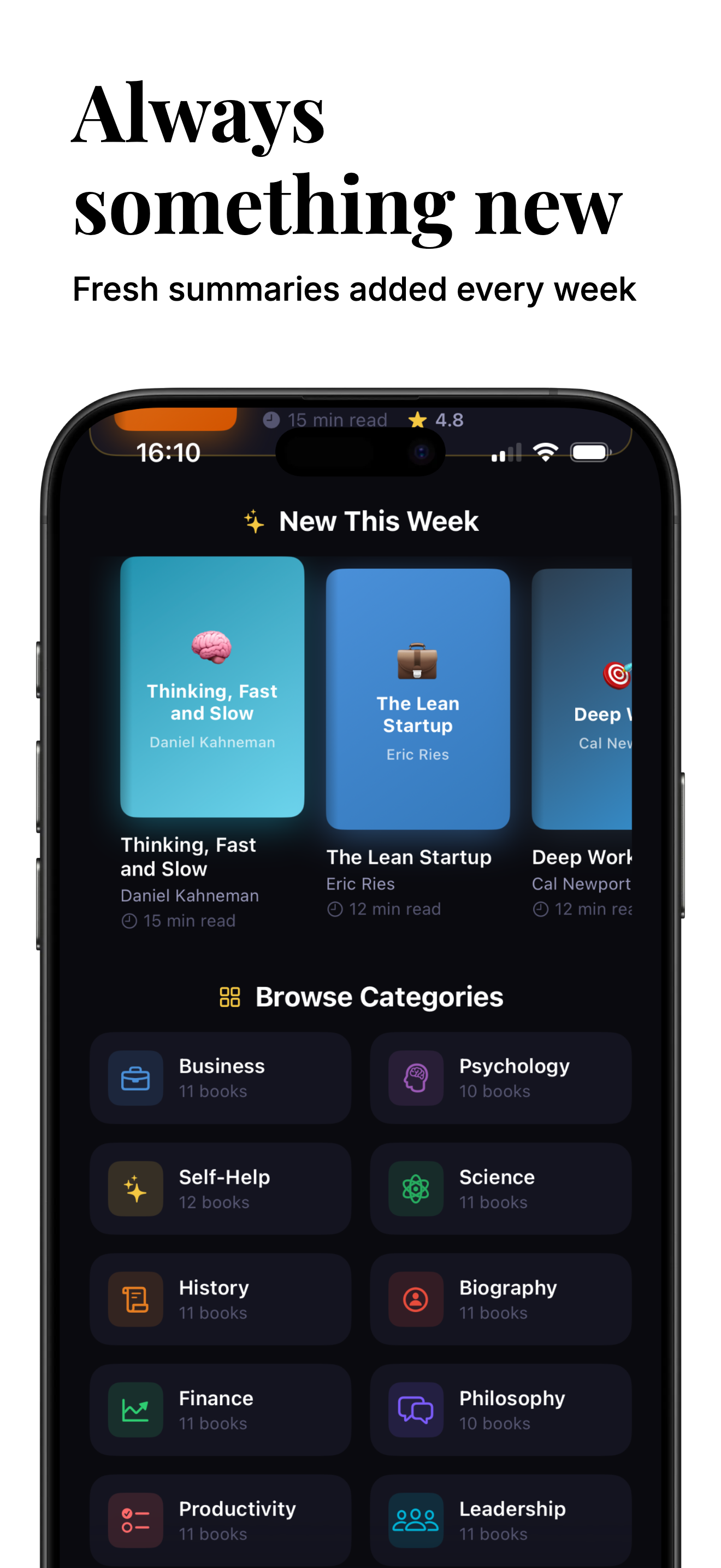 Always something new — new this week shelf and browse categories